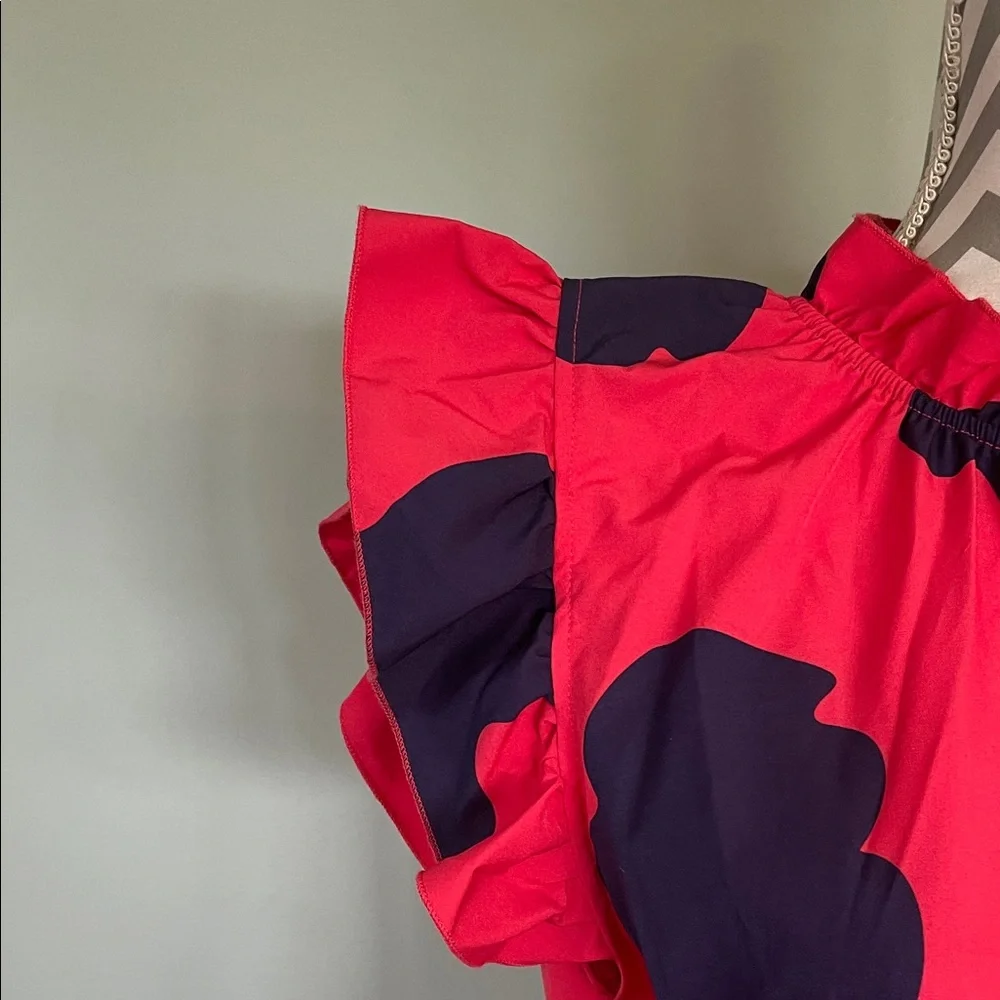 Red and Navy Floral Tiered Dress Size XL